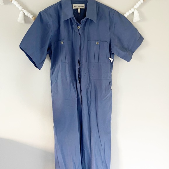 NEW Mara Hoffman Kailyn Recycled Cotton Utility Jumpsuit In Blue Size Medium - Picture 6 of 7